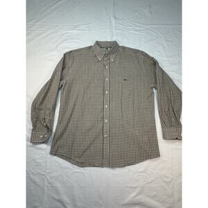 Men’s Perils L Black Gold Plaid Button Up Casual Dress Shirt Long Sleeve